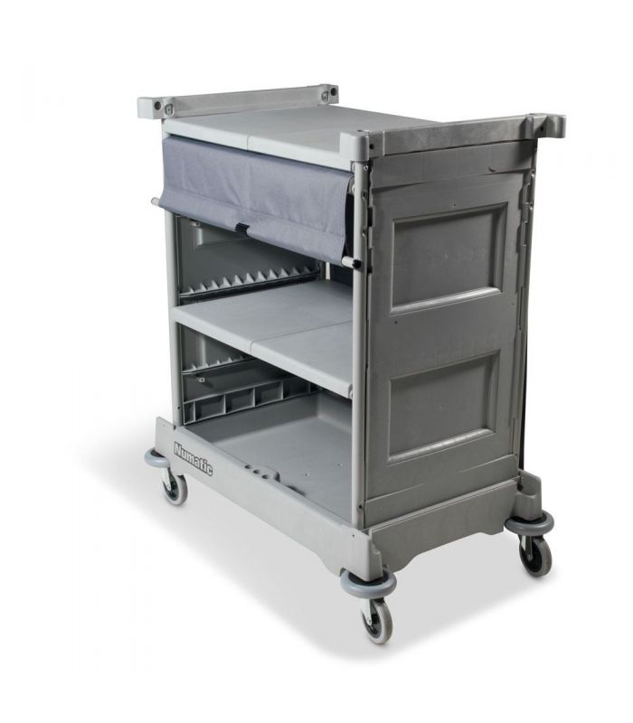 NKT 0 LL wielofunkcyjny wózek do przewożenia bielizny hotelowej z dwoma szerokimi półkami i roletą Numatic