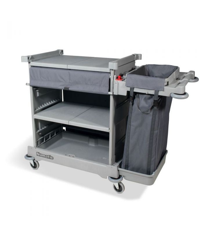 NKT 1 LL wielofunkcyjny wózek do przewożenia bielizny hotelowej z dwoma szerokimi półkami roletą i jednym dużym workiem Numatic