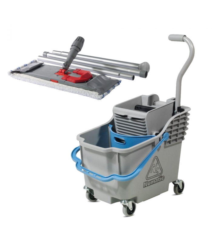HB 1812 K 30L STARY KOLOR Zestaw sprzątający wózek z przegrodą i wyciskarką oraz składany stelaż z mopem Numatic