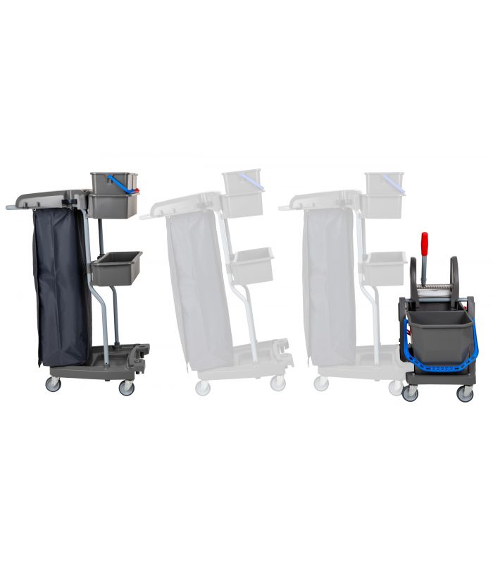 Wózek serwisowy VDM Transformer z kuwetami i stelażem na worek dwuwiaderkowy 2x 20L z uniwersalną wyciskarką włoskiej marki VDM